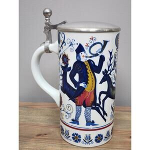 Vintage Kurt Hammer Porcelain German Beer Stein Tankard w/ Hinged Metal Lid